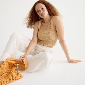 J CREW Sleeveless Smocked Tank Top Beige Large 12-14 #BI477 NEW